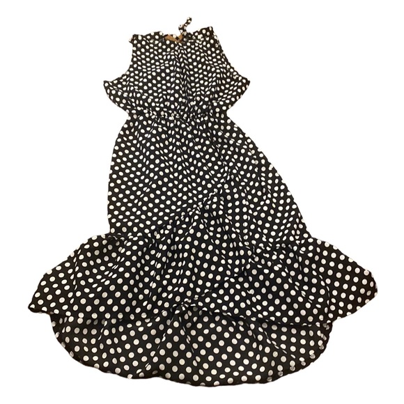 Dresses & Skirts - Black white polka dot faux wrap dress elastic waist ruffle bottom small